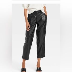 A New Day Womens High-Rise Faux Leather Tapered Ankle Pants Black 2 NWT/ 12 NWOT